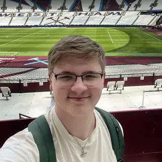 Liam in the stands at London Stadium, home of West Ham